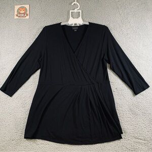 J.Jill Blouse‎ Top Women's 3/4 Sleeve Pleated Tunic Black Size M